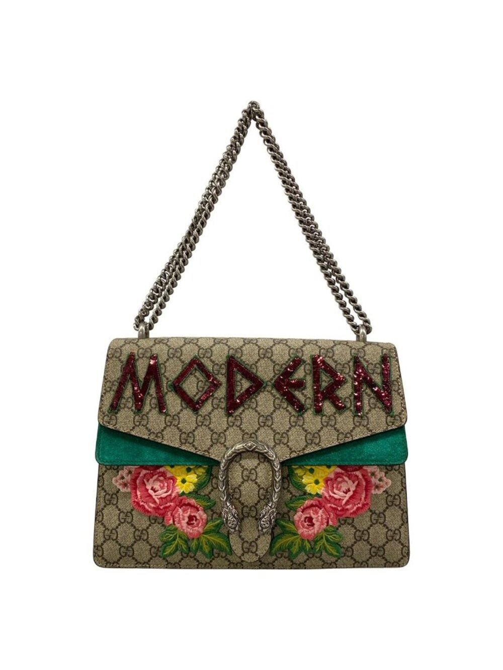 Gucci Shoulder Bag Dionysus Beige Dark Brown Green Chain Flower